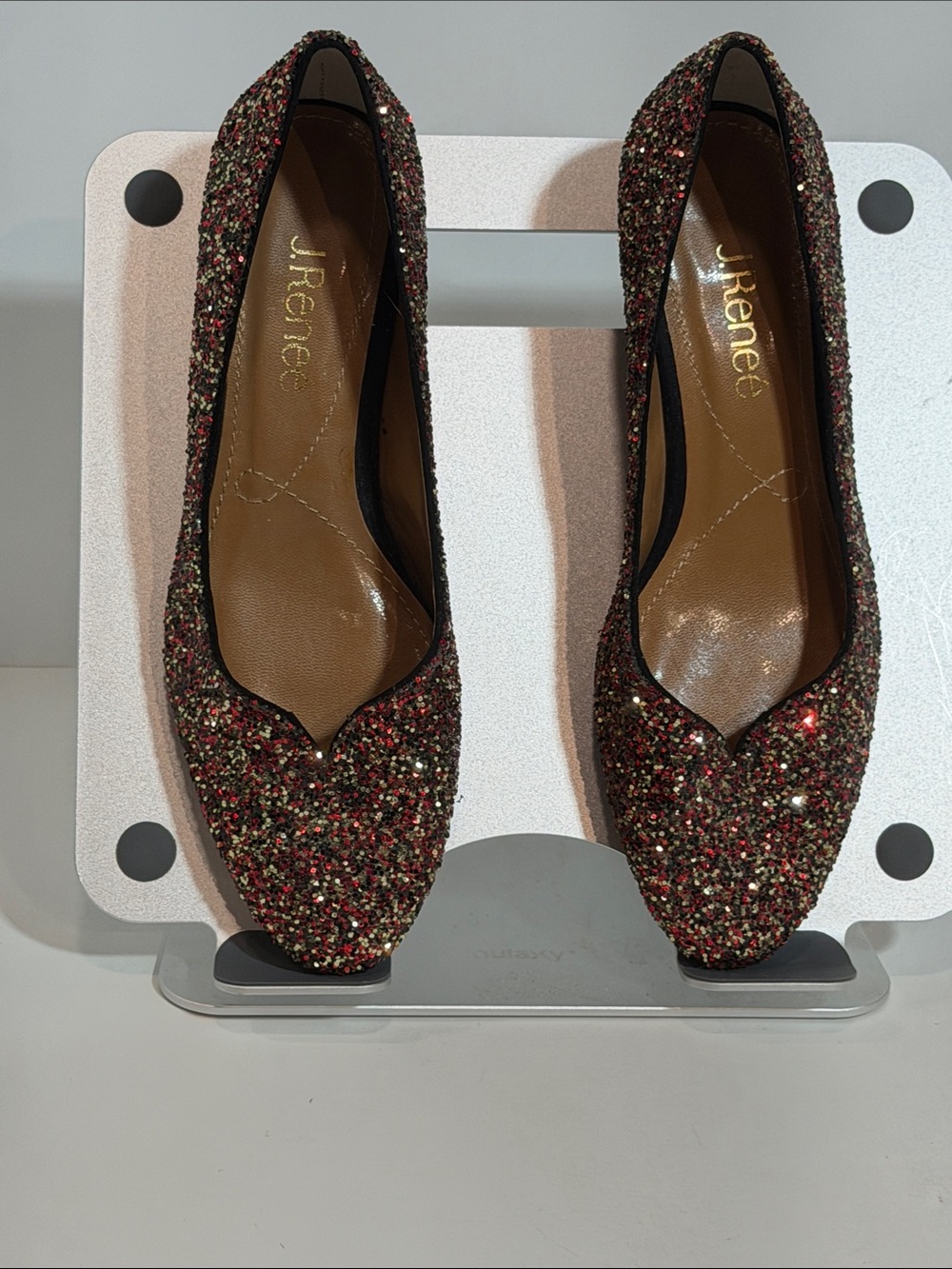 J. Renee Red Gold Glitter Pointed Toe Flats Holiday/Special Occasion Dress Shoes